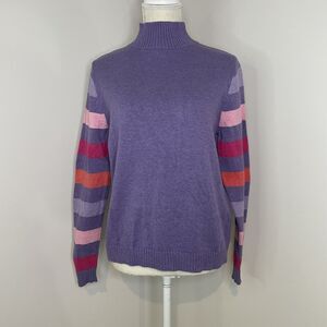 Vintage Pendleton Striped Purple Pink Mock Neck Sweater Petite Large Women's PL